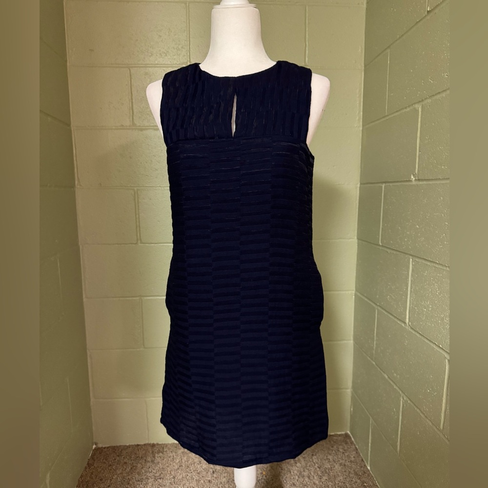 Navy dress with slit in neckline